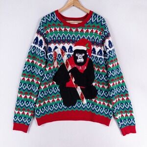 Holiday Time Gorilla Christmas Sweater Mens XL Red Green Fair Isle Ugly Festive
